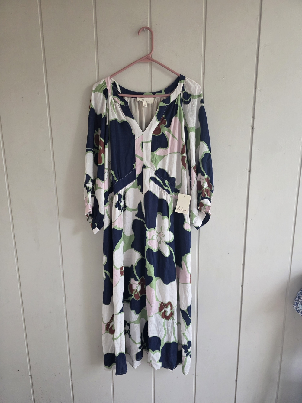 Nurture By Westbound Floral V Neck 3/4 Sleeve Midi Dress Size 2X Bohimian Patio